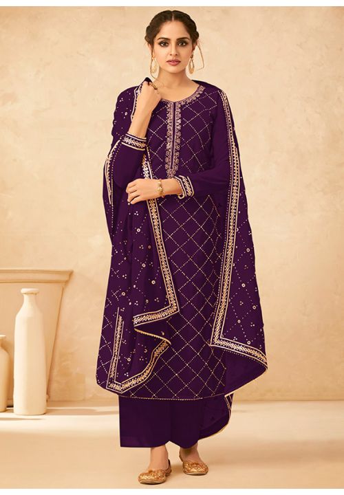 Purple Evening Indian Pakitani Palazzo Salwar Suit SFYS65605 - ShreeFashionWear  