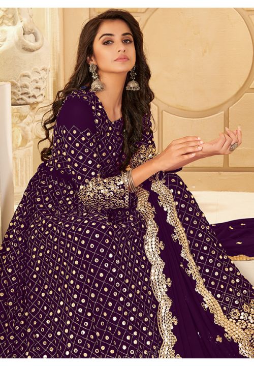Purple Indian Wedding Bridesmaid Long Anarkali Mirror Work SAYS70004 - ShreeFashionWear  