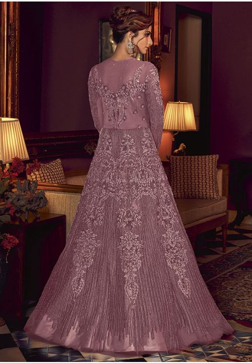 Purple Online Bridal Anarkali Gown In Net SFSWG6006C - ShreeFashionWear  