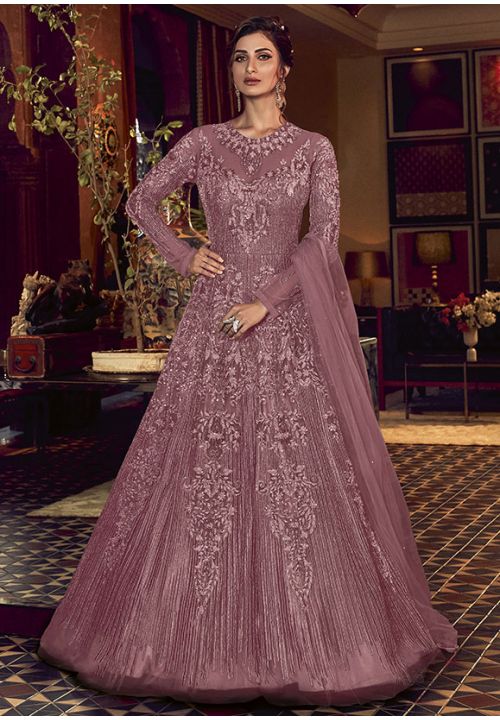 Purple Online Bridal Anarkali Gown In Net SFSWG6006C - ShreeFashionWear  