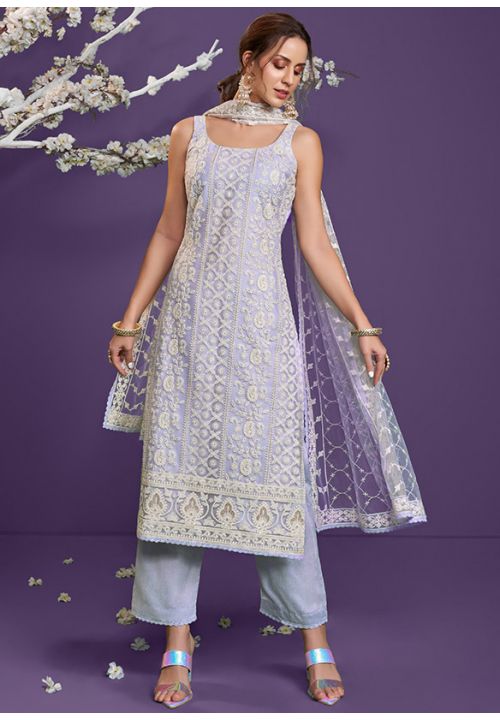Purple Plus Size Lucknowi Work Palazzo Suit In Net  SFYS72001 - ShreeFashionWear  