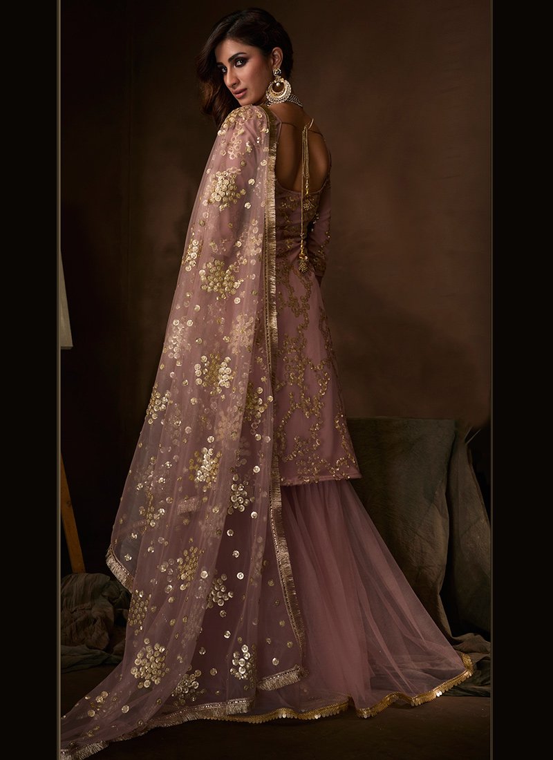 Purple Sangeet Party Net Sequinned Sharara Suit FZ101 - ShreeFashionWear  