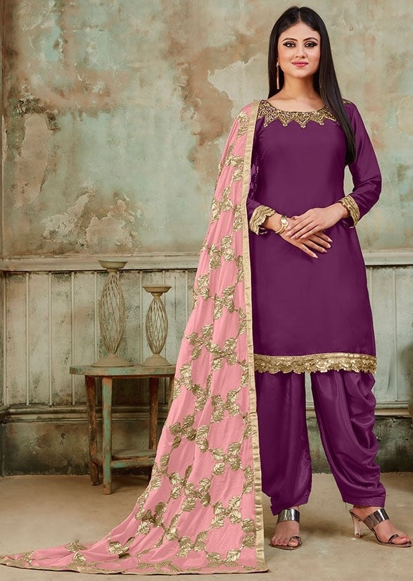 Purple Color Satin Fabric Patiala Suit SY8761 - ShreeFashionWear  