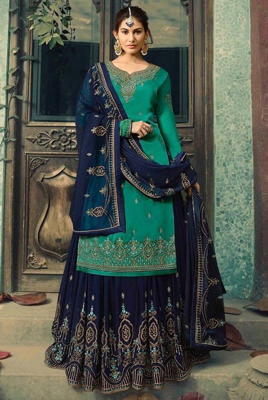 Rama Green And Navy Blue Palazzo Suit SY1369 - ShreeFashionWear  