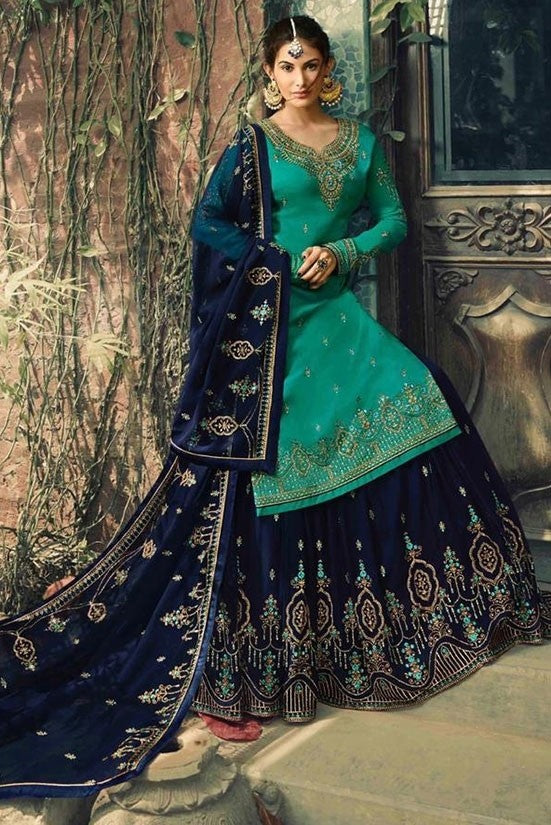 Art Silk Sequins Work Lehenga Choli In Rama Green Colour - LD4900174