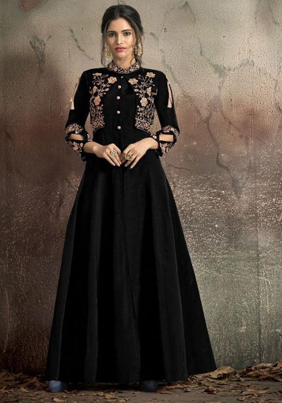Readymade Black Silk Salwar Suit Gown SHREE3002 - ShreeFashionWear  