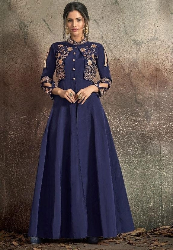 Readymade Blue Silk Salwar Suit Gown SHREE3004 - ShreeFashionWear  