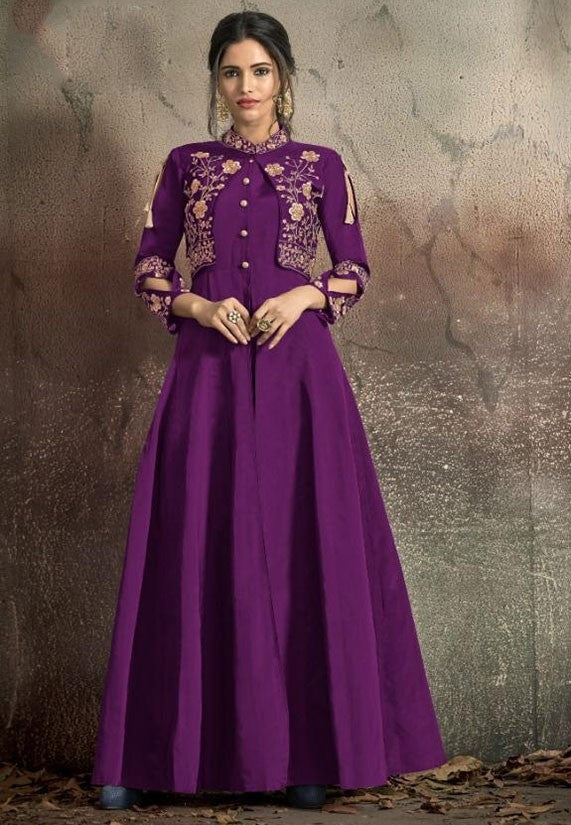 Readymade Purple Silk Salwar Suit Gown SHREE3006 - ShreeFashionWear  