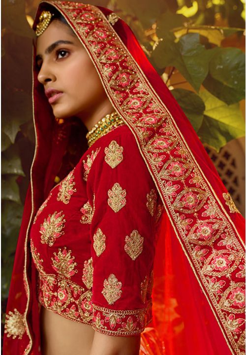 Red Bridal Indian Pakistani Bridal Lehenga In Velvet SRARY7402