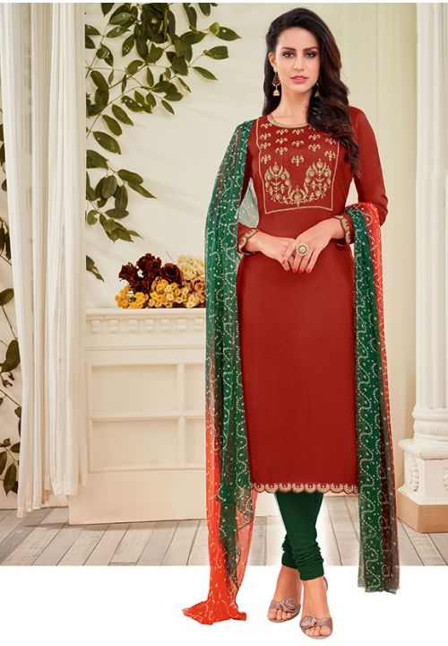 Red Cotton Salwar Pant Suit SRROY320305 - ShreeFashionWear  