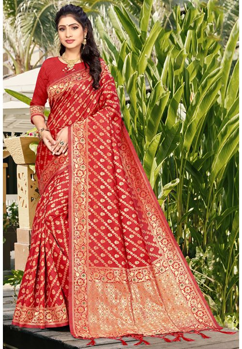 Red Gold Bridal Silk Indian Designer Saree SRSA333914 - ShreeFashionWear  