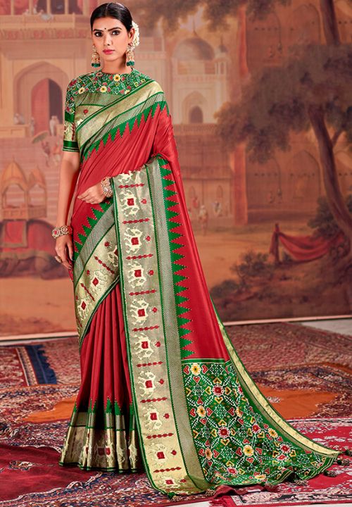 Red Green Indian Wedding Patola Silk Saree RSSJDN10807 - ShreeFashionWear  