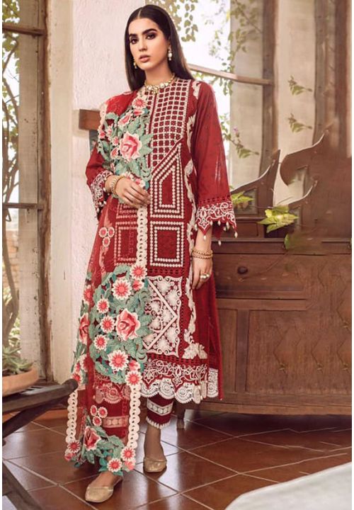 Red Net Salwar Pant Suit Pearl Embroidery Work SFSA241831 - ShreeFashionWear  