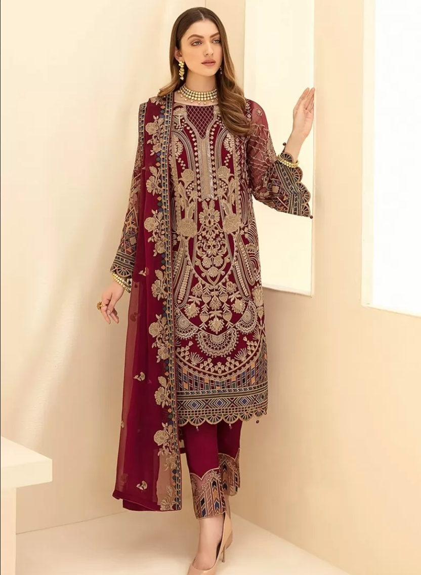 Red Pakistani Style Salwar Pant Suit In Georgette SHRFZ109862 - ShreeFashionWear  