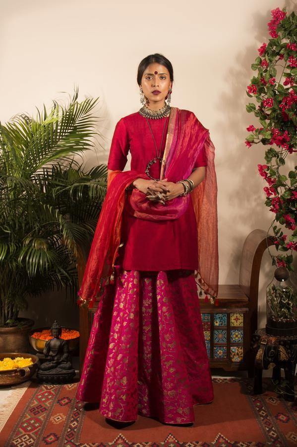 Red Sangeet Wedding Sharara Salwar Kameez In Silk INSP434 - ShreeFashionWear  