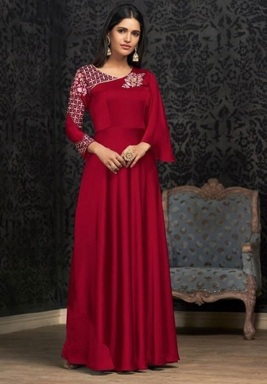 Red Readymade Gown In Georgette Fabric YD64 - ShreeFashionWear  