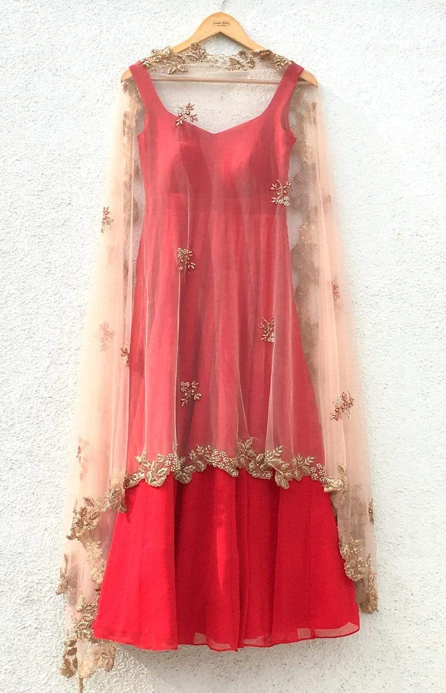 Red Wedding Gown With Shaded Dupatta SFIN5221 - ShreeFashionWear  