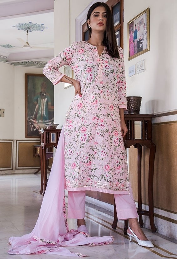 Rose Pink Cotton Fabric Pant Kameez SY683 - ShreeFashionWear  