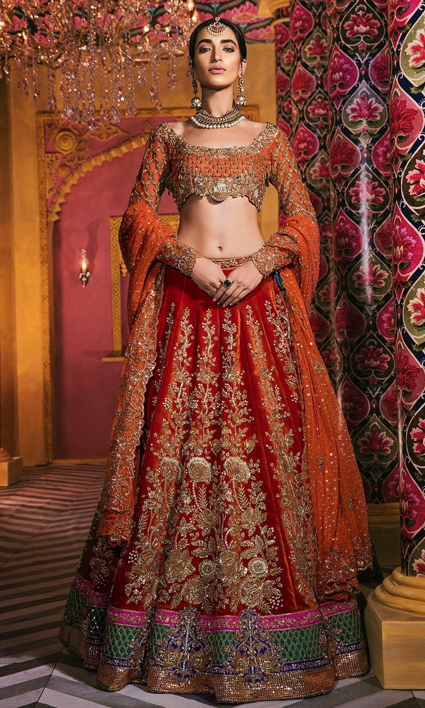 Pakistani Red Bridal Peplum n Dupatta – Orange Lehenga | Pakistani bridal  dresses, Orange lehenga, Pakistani bridal