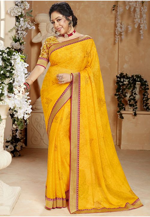 Rupali Ganguly Yellow Bollywood Designer Chiffon Saree SFBLK10902 - ShreeFashionWear  