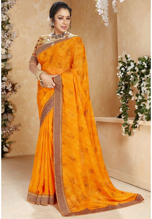 Rupali Ganguly Yellow Bollywood Designer Chiffon Saree SFBLK10905 - ShreeFashionWear  