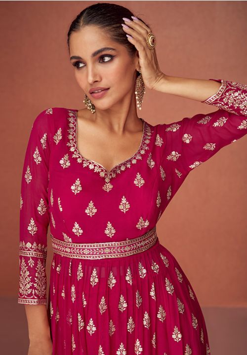 Pink Indian Georgette Long Palazzo Suit SFSMT7903