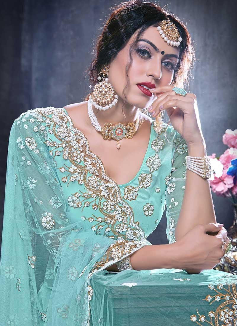 Designer Silk Sarees for Wedding Reception Light Blue