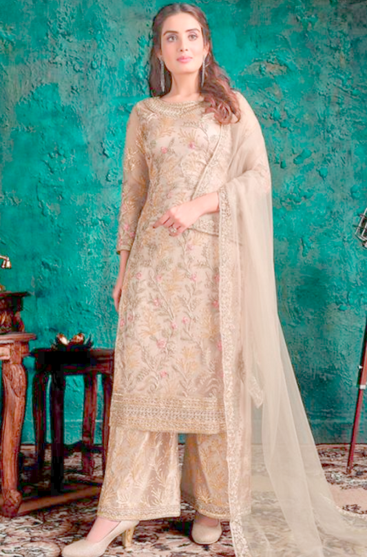 Beige Festive Salwar Kameez Suit In Net APR536 - ShreeFashionWear  