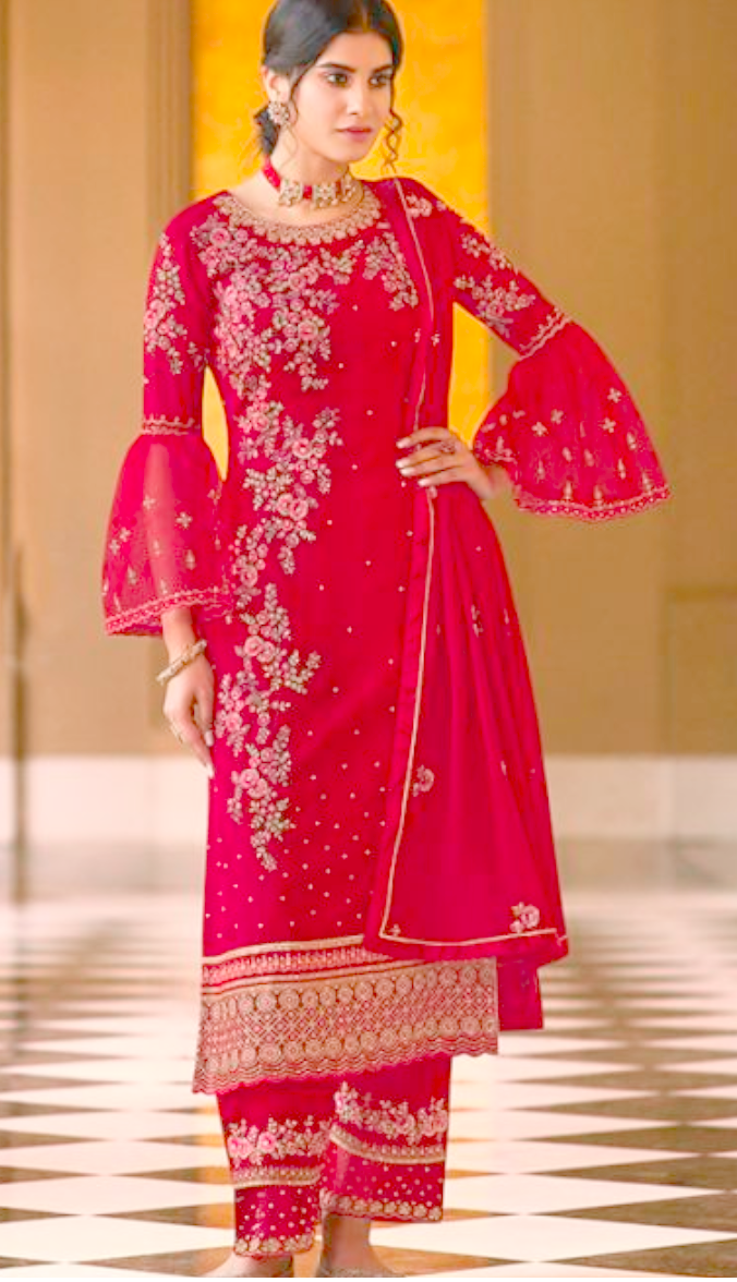 Red Wedding Plus size Palazzo Salwar Kameez In Georgette YDSAPR2900 - ShreeFashionWear  
