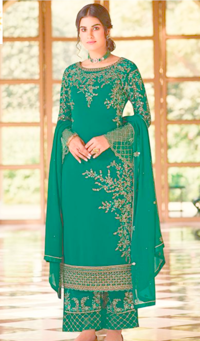 Green Wedding Plus size Palazzo Salwar Kameez In Georgette YDSAPR293 - ShreeFashionWear  