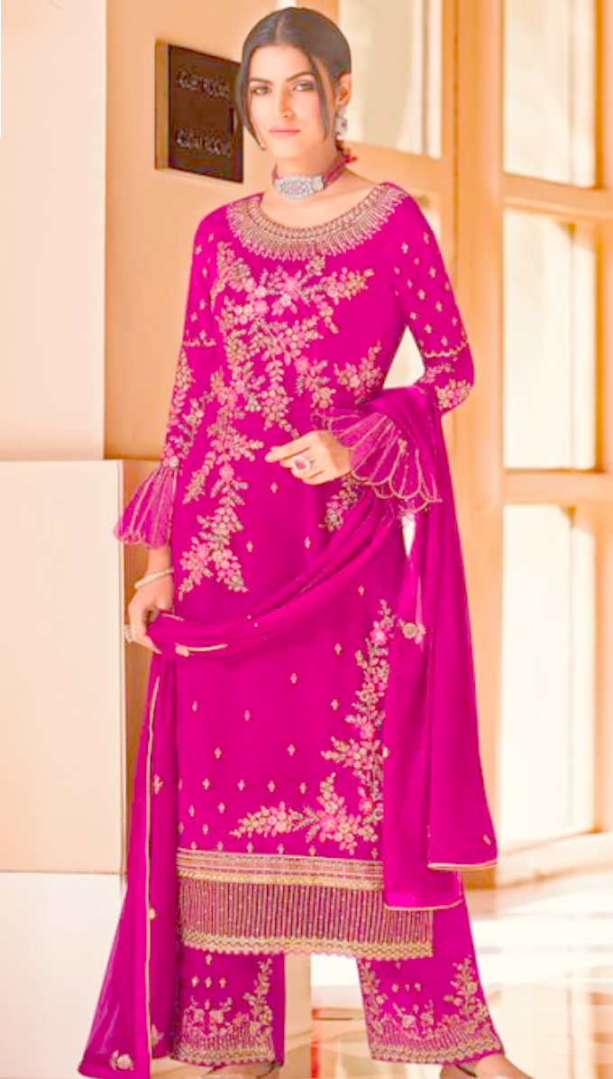 Purple Wedding Plus size Palazzo Salwar Kameez In Georgette YDSAPR294 - ShreeFashionWear  