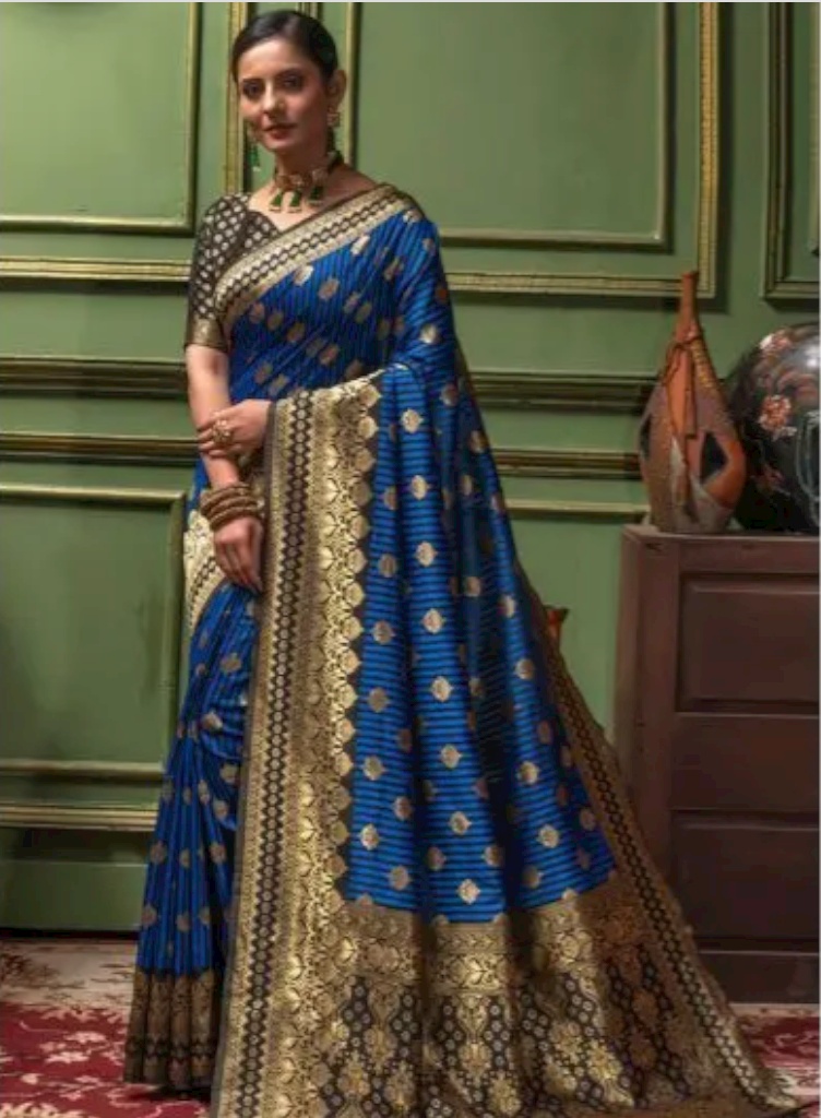 Buy Festive Blue Wedding Saree In Banarasi Silk  SRLLT34704 - ShreeFashionWear  