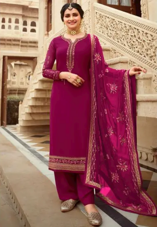 Bollywood Magenta Georgette Palazzo Style Trouser Kameez SFYS65908 - ShreeFashionWear  