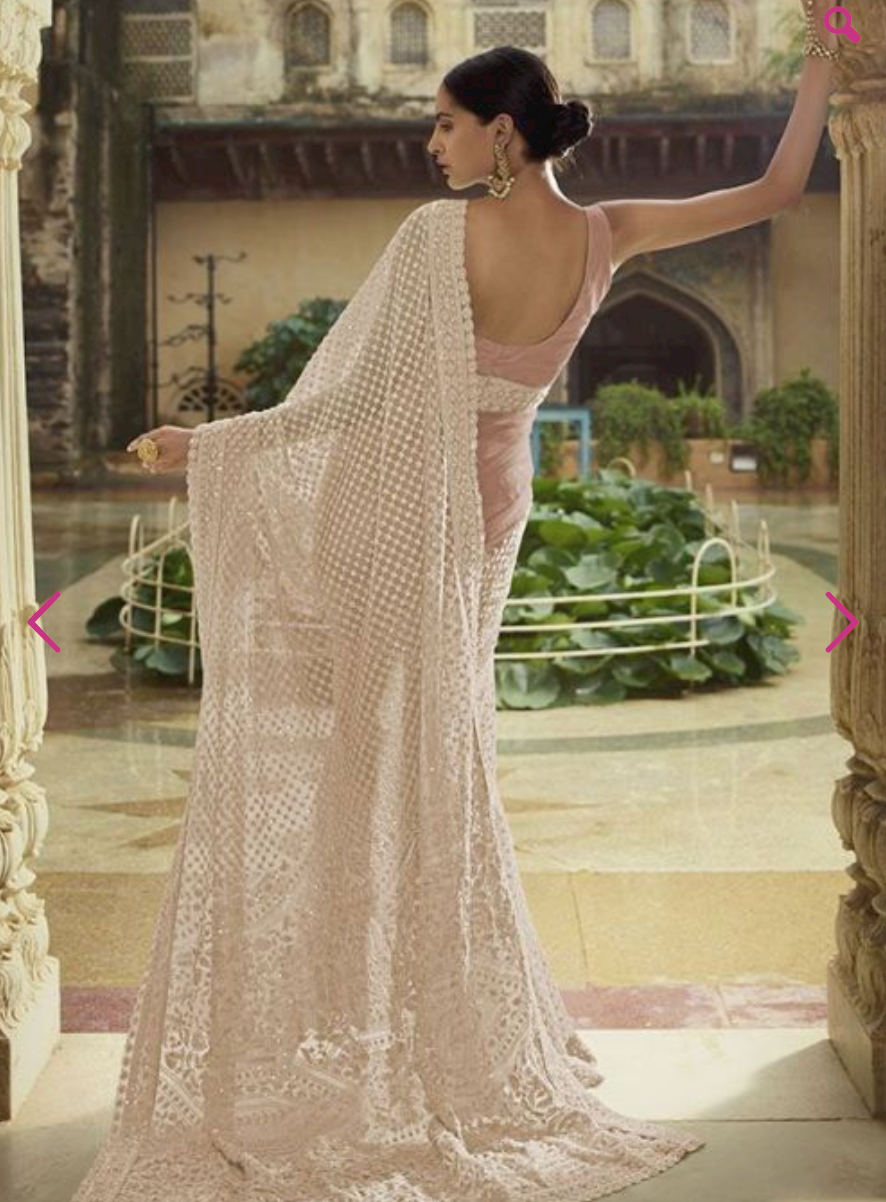 Pastel Brown Bridesmaid Wedding Reception Saree In Net SHARY9411 - ShreeFashionWear  