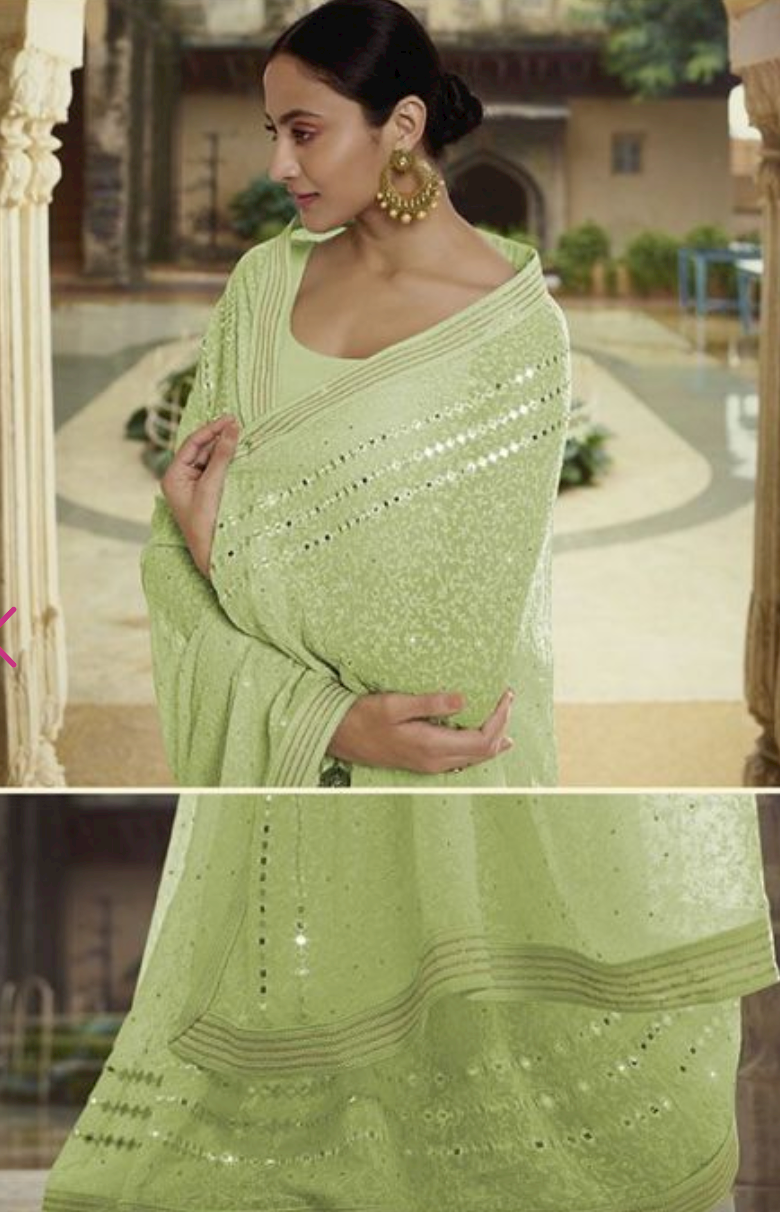 Linen Silk Printed Saree In Pastel Green Colour