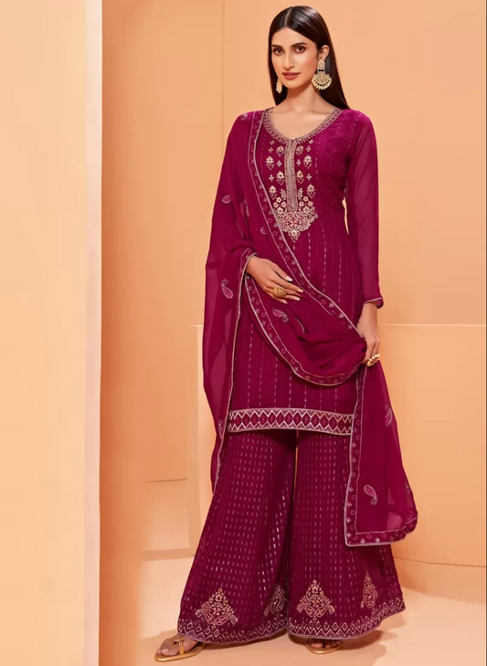 Pink Wedding Party Sharara Salwar Suit  Palazzo Suit SHFZ110419 - ShreeFashionWear  