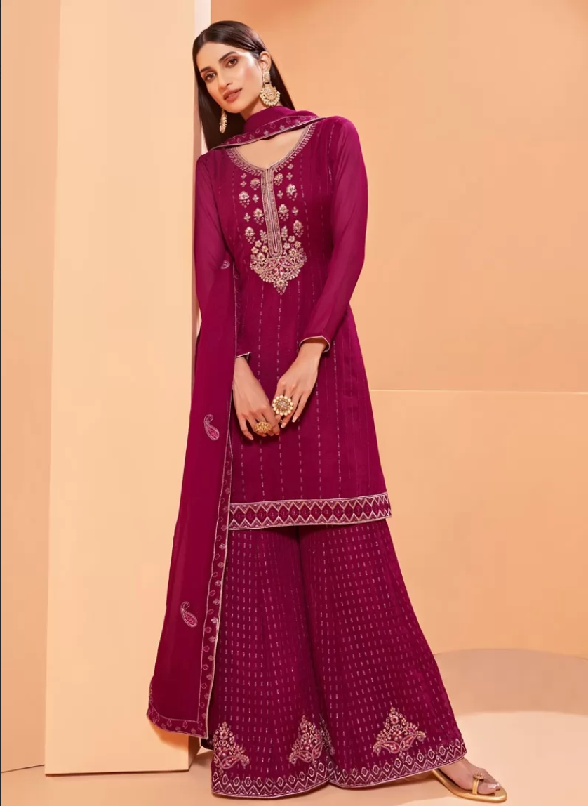 Pink Wedding Party Sharara Salwar Suit  Palazzo Suit SHFZ110419 - ShreeFashionWear  