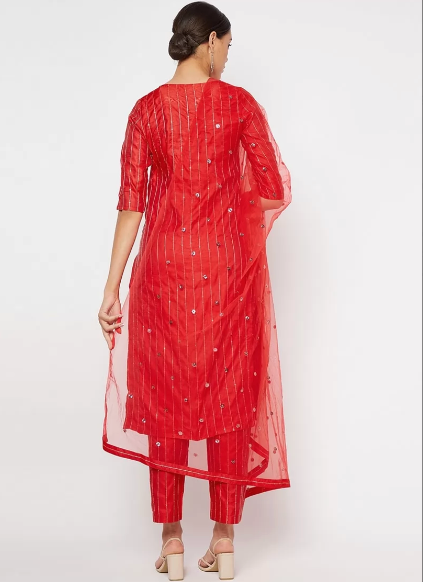 Red Sangeet Cotton Silk ReadyMade Salwar Suit SHFZ110390 - ShreeFashionWear  