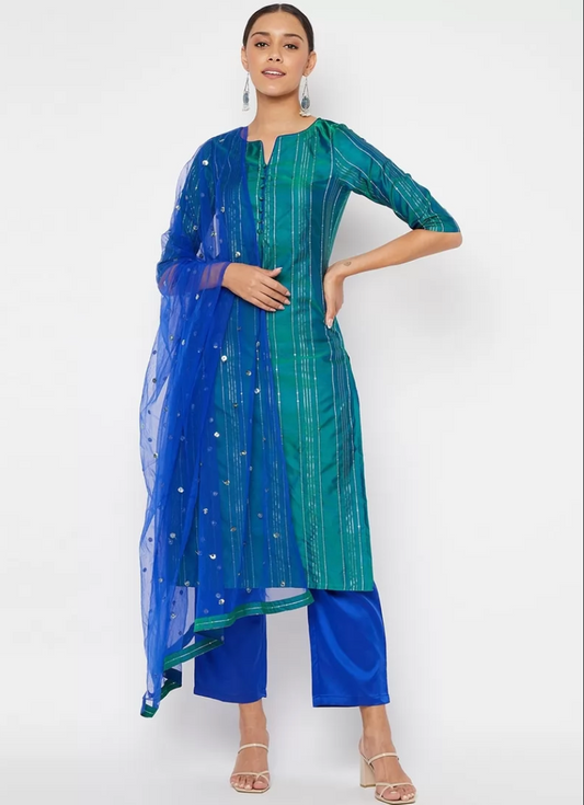 Blue Sangeet Cotton Silk ReadyMade Salwar Suit SHFZ110391 - ShreeFashionWear  