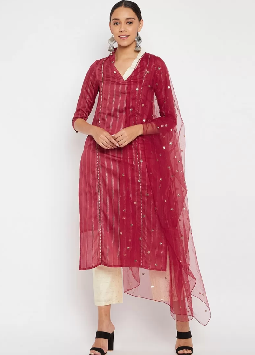 Red Sangeet Cotton Silk ReadyMade Salwar Suit SHFZ110397 - ShreeFashionWear  