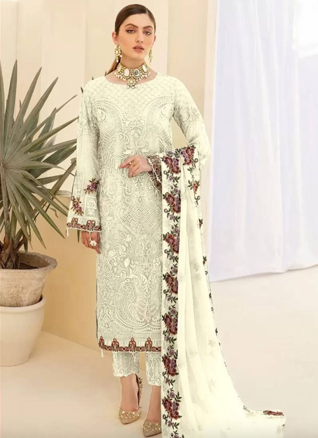 Cream Salwar Pant Salwar Suit In Georgette SHFZ109858 - ShreeFashionWear  