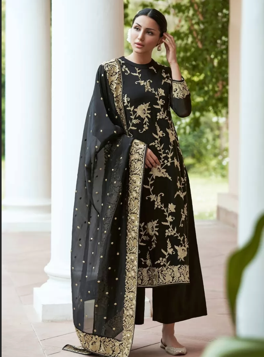 Black Designer Palazzo Suit Pakistani Salwar Kameez Suit FZ111736 - ShreeFashionWear  