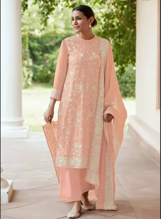 Peach Designer Palazzo Suit Pakistani Salwar Kameez Suit FZ111734 - ShreeFashionWear  