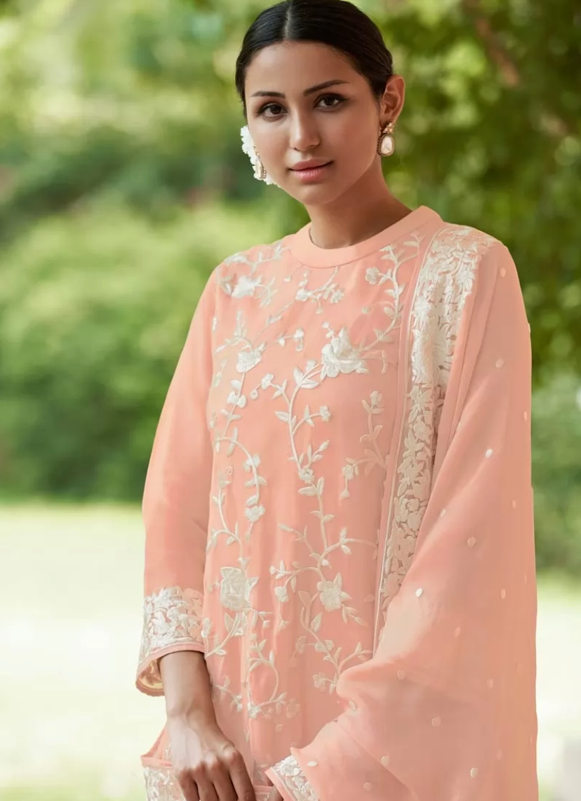 Peach Designer Palazzo Suit Pakistani Salwar Kameez Suit FZ111734 - ShreeFashionWear  