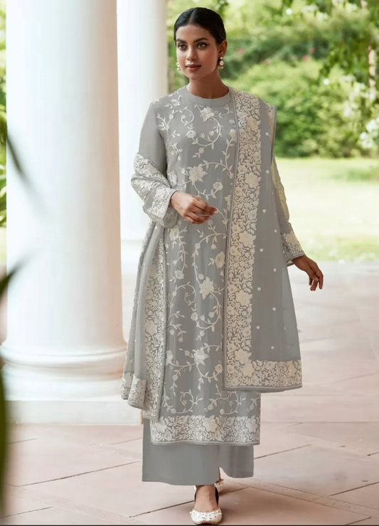Grey Designer Palazzo Suit Pakistani Salwar Kameez Suit FZ111735 - ShreeFashionWear  