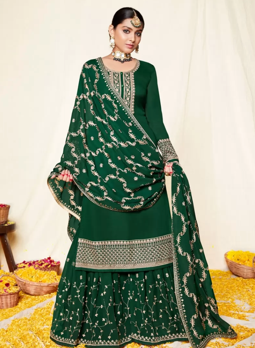 Green Georgette Indian Pakistani Wedding Palazzo Suits SFZ111539 - ShreeFashionWear  
