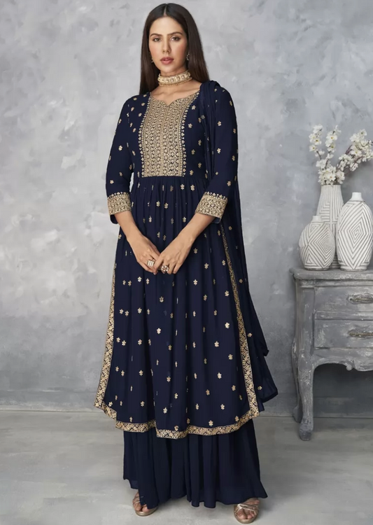 Blue Georgette Indian Pakistani Palazzo Suit SFZ110984 - ShreeFashionWear  