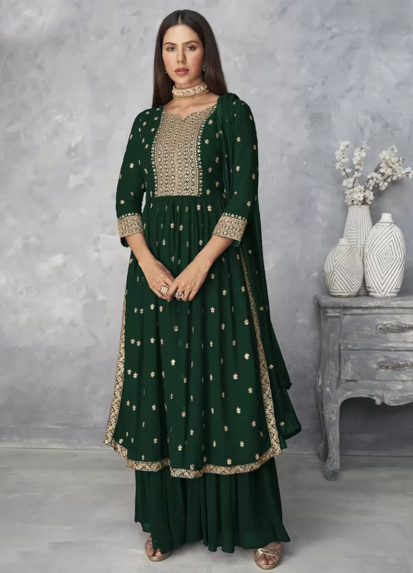 Green Georgette Indian Pakistani Palazzo Suit SFZ110985 - ShreeFashionWear  