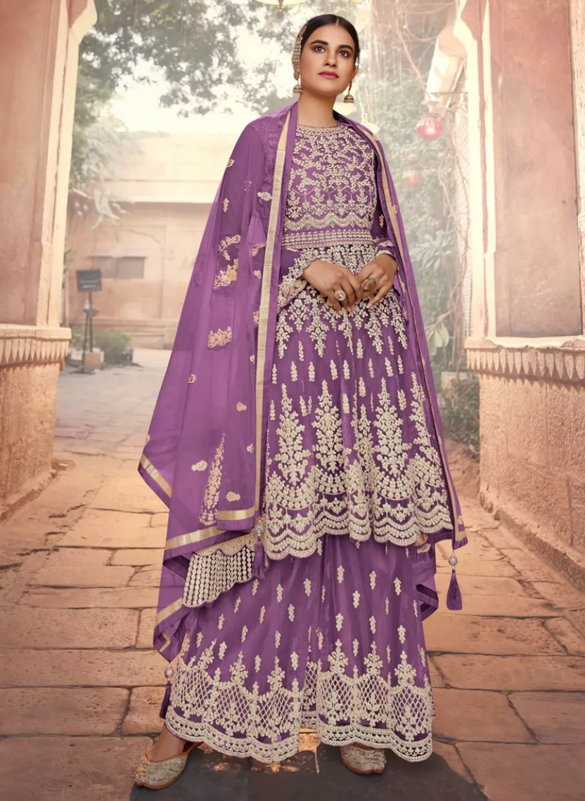 Purple Palazzo Net Indian Pakistani Bridal Palazzo Suit SFZ110990 - ShreeFashionWear  