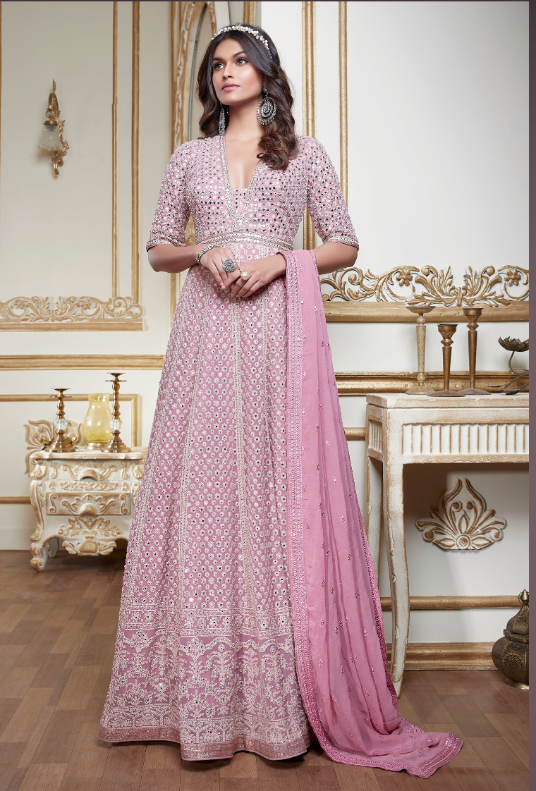 Light Pink Bridal Designer Long Anarkali Gown In Georgette SFSKDCL4563 - ShreeFashionWear  